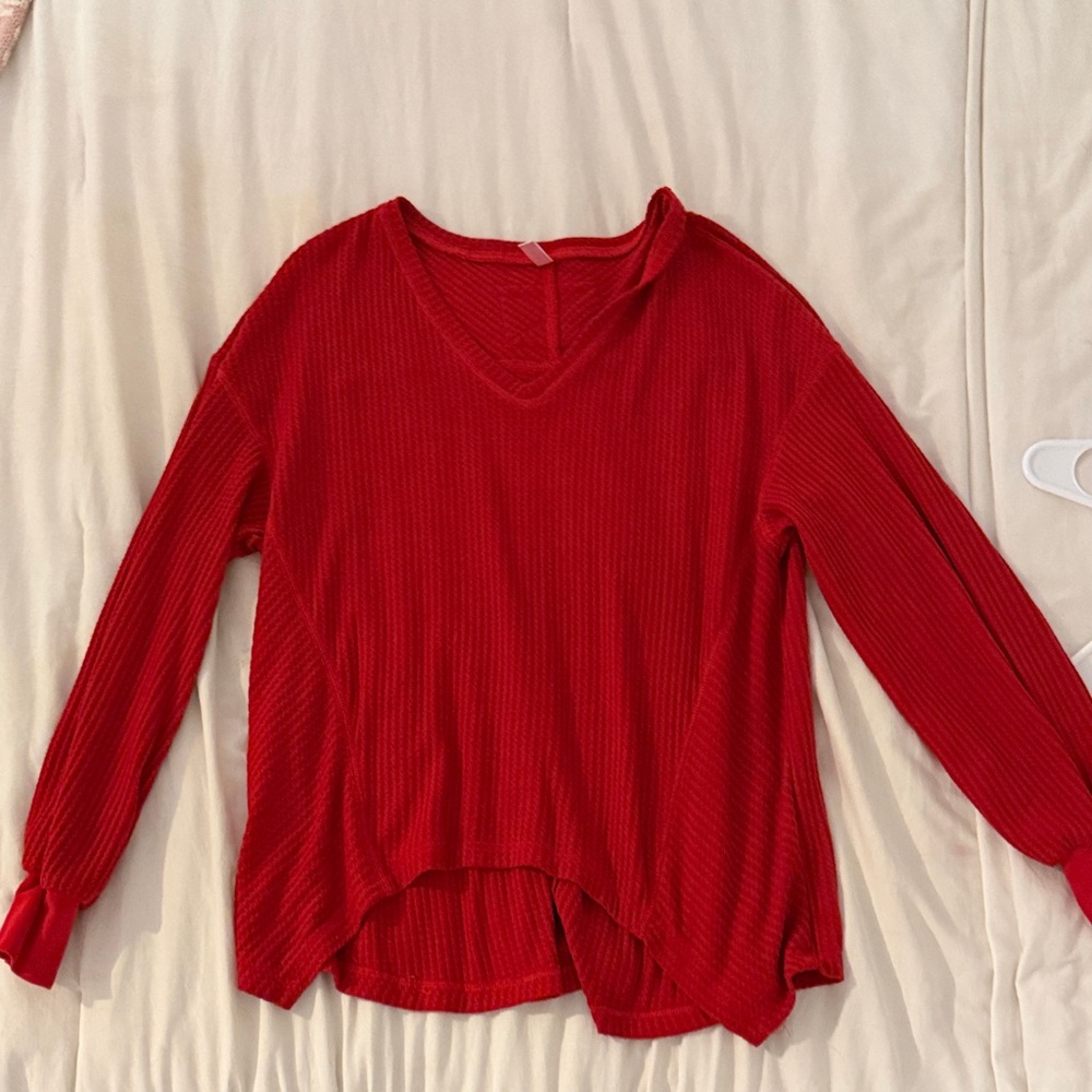Elegant Red Long Sleeve V-Neck Top